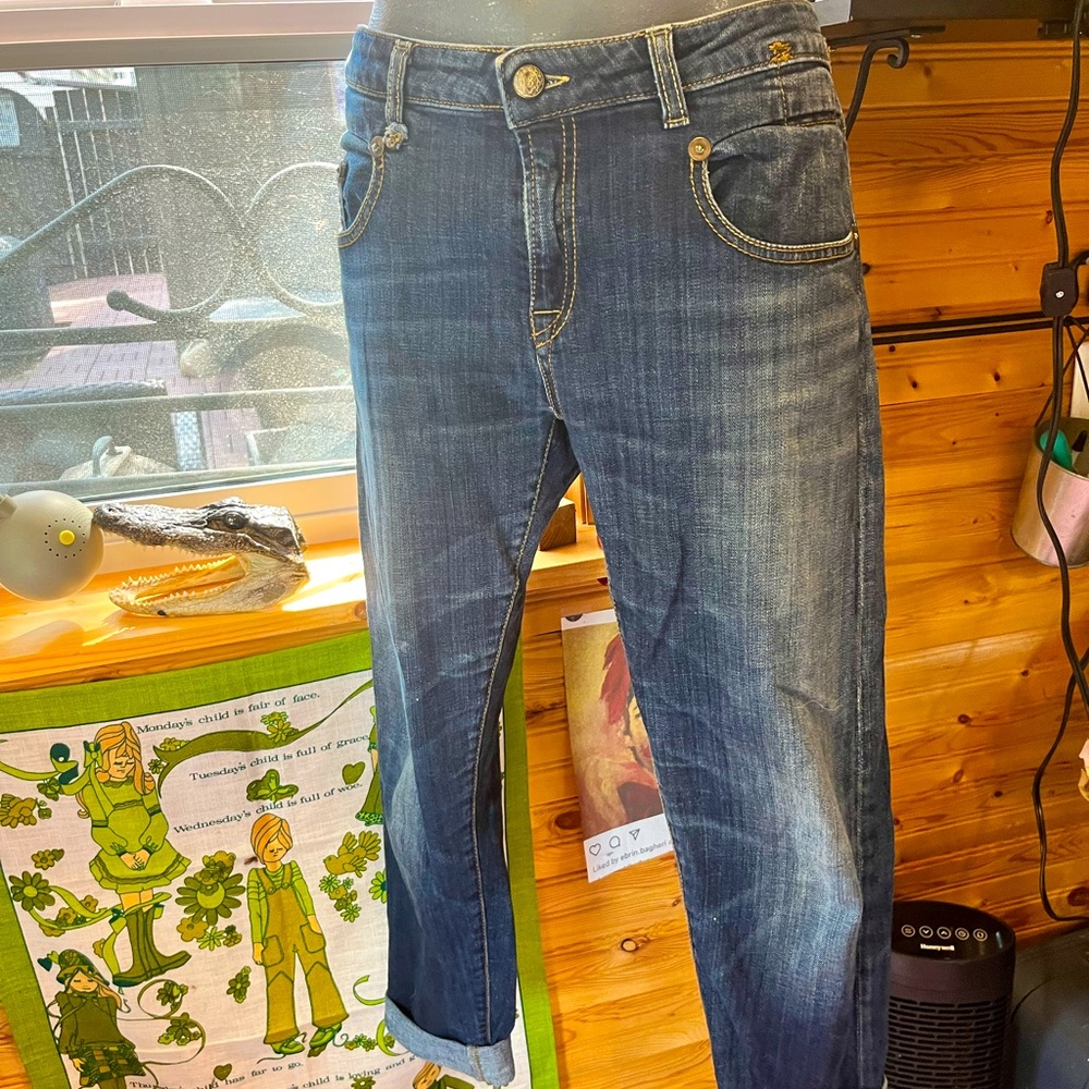R13 jeans. Relaxed “boy skinny” fit with tapered legs